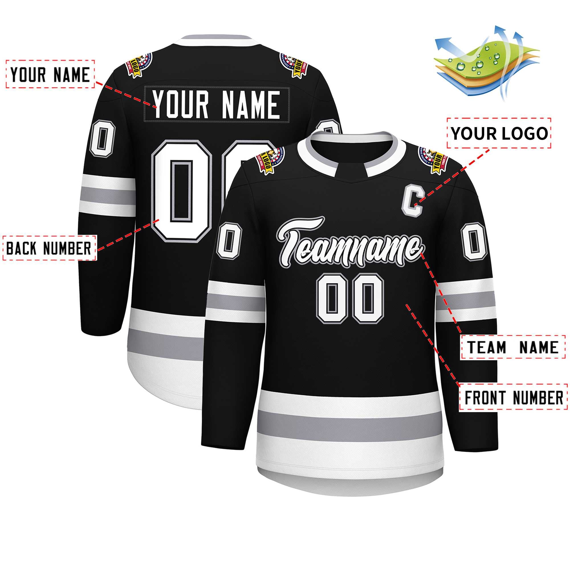 Custom Black White Black-Gray Classic Style Hockey Jersey