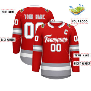 Custom Red White Red-Gray Classic Style Hockey Jersey