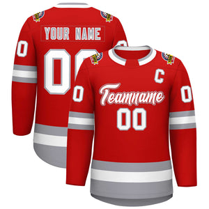 Maillot de hockey de style classique rouge blanc rouge-gris personnalisé