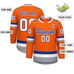 Custom Orange Royal-White Classic Style Hockey Jersey