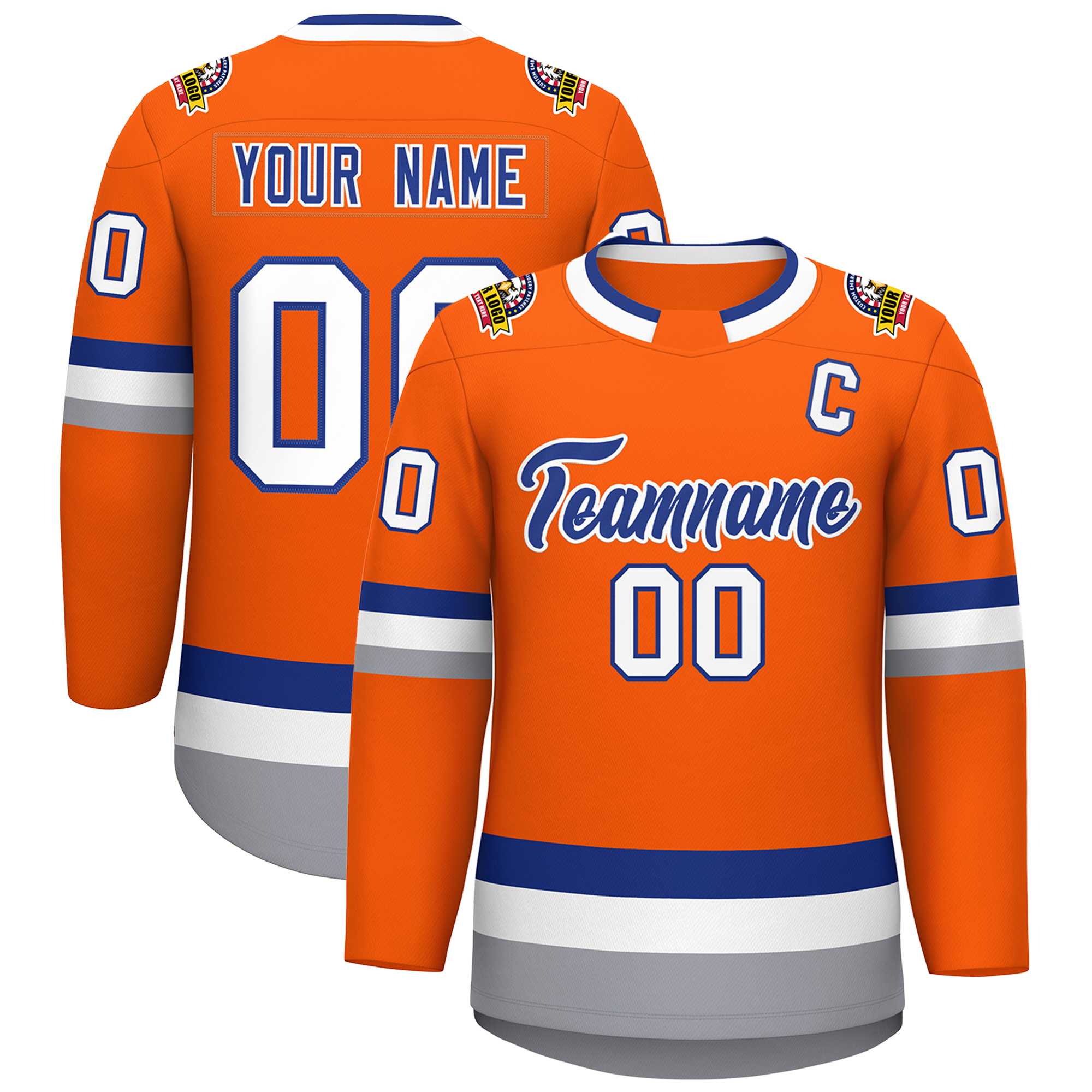 Custom Orange Royal-White Classic Style Hockey Jersey