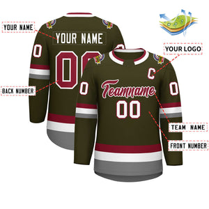 Custom Olive Crimson-White Classic Style Hockey Jersey