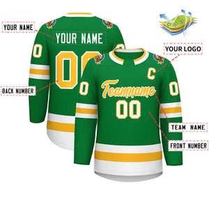 Maillot de hockey de style classique Kelly vert or-blanc personnalisé