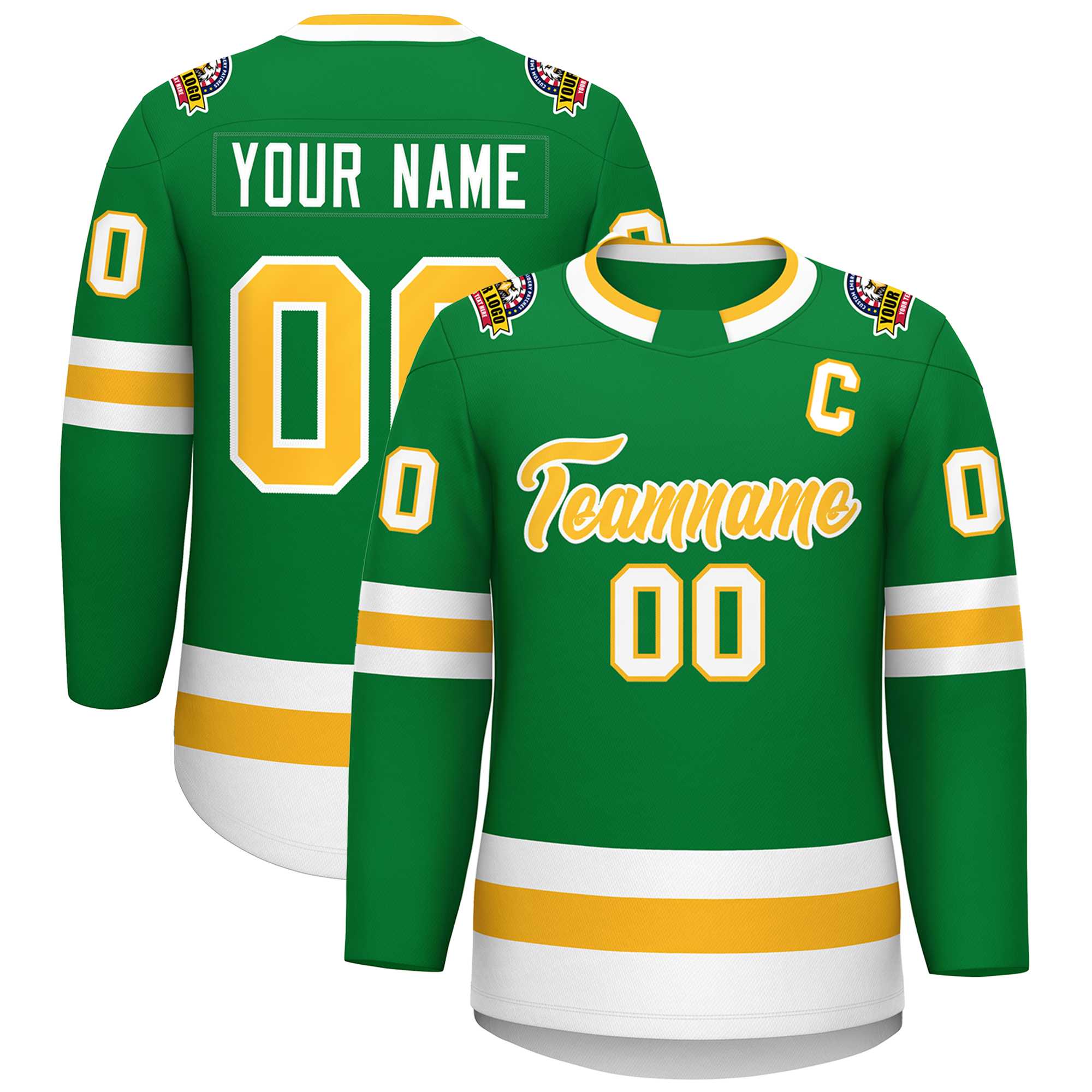 Custom Kelly Green Gold-White Classic Style Hockey Jersey