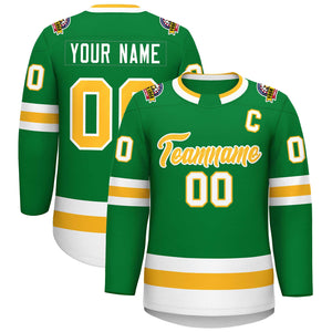 Custom Kelly Green Gold-White Classic Style Hockey Jersey