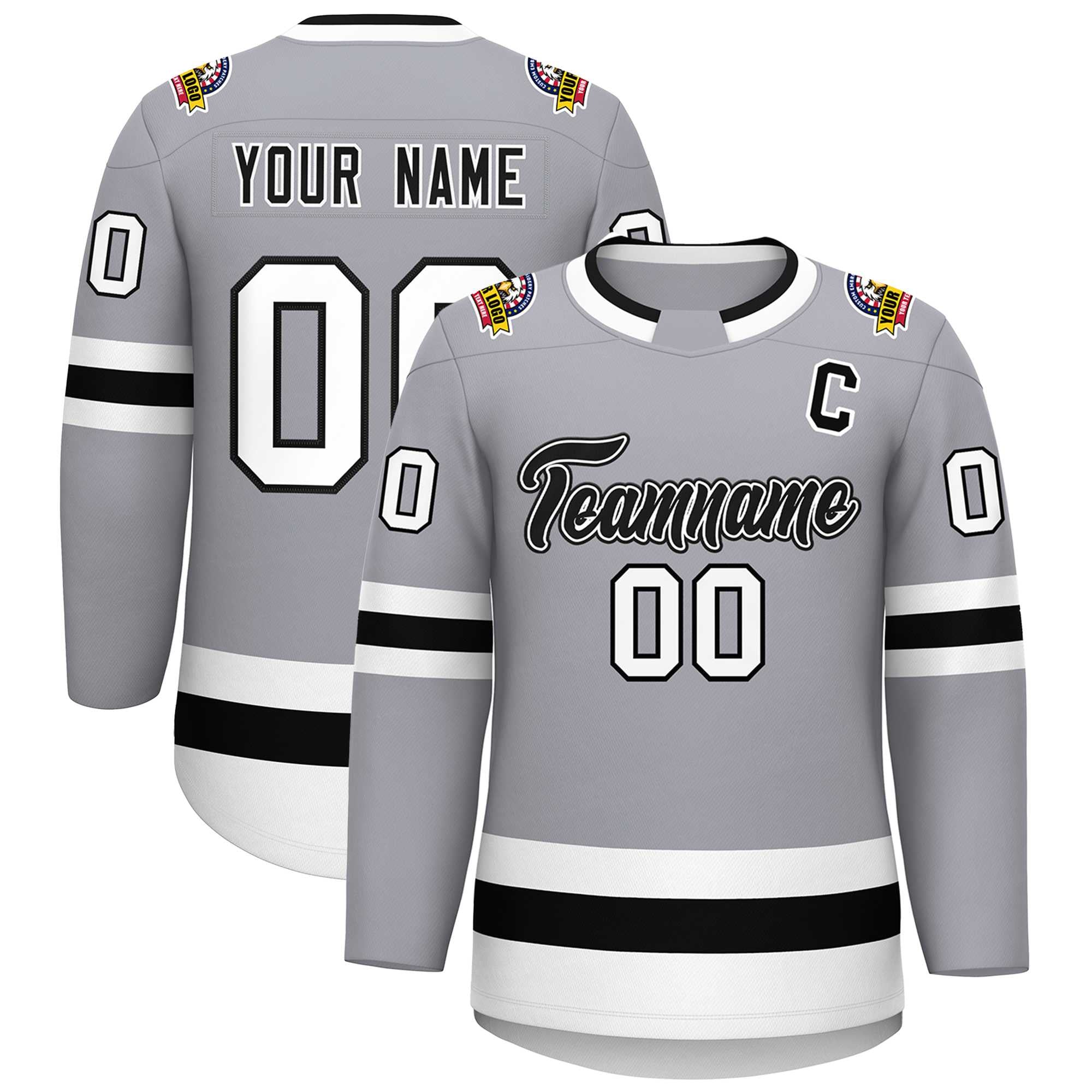 Maillot de hockey de style classique personnalisé gris noir blanc-noir