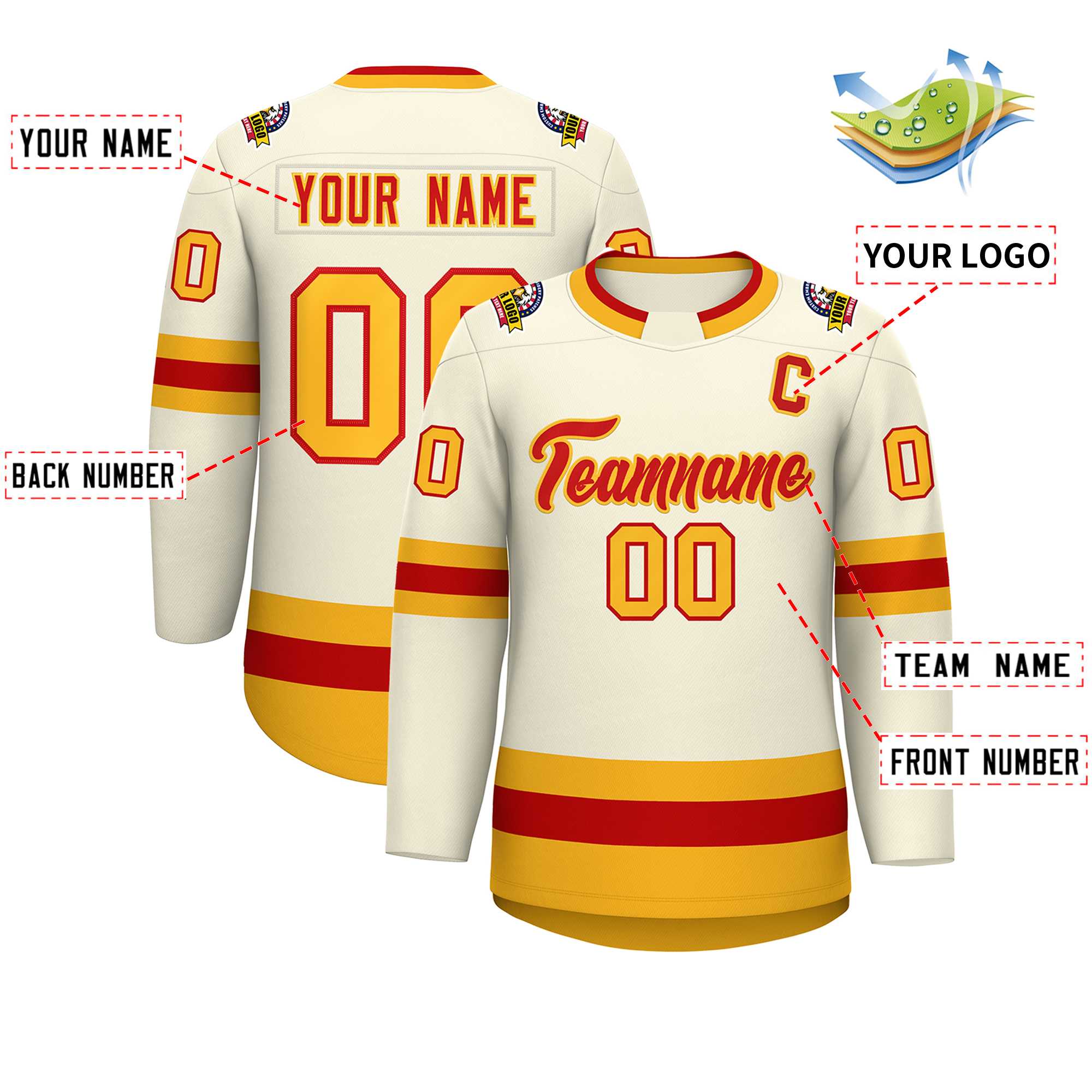 Custom Khaki Red-Gold Classic Style Hockey Jersey