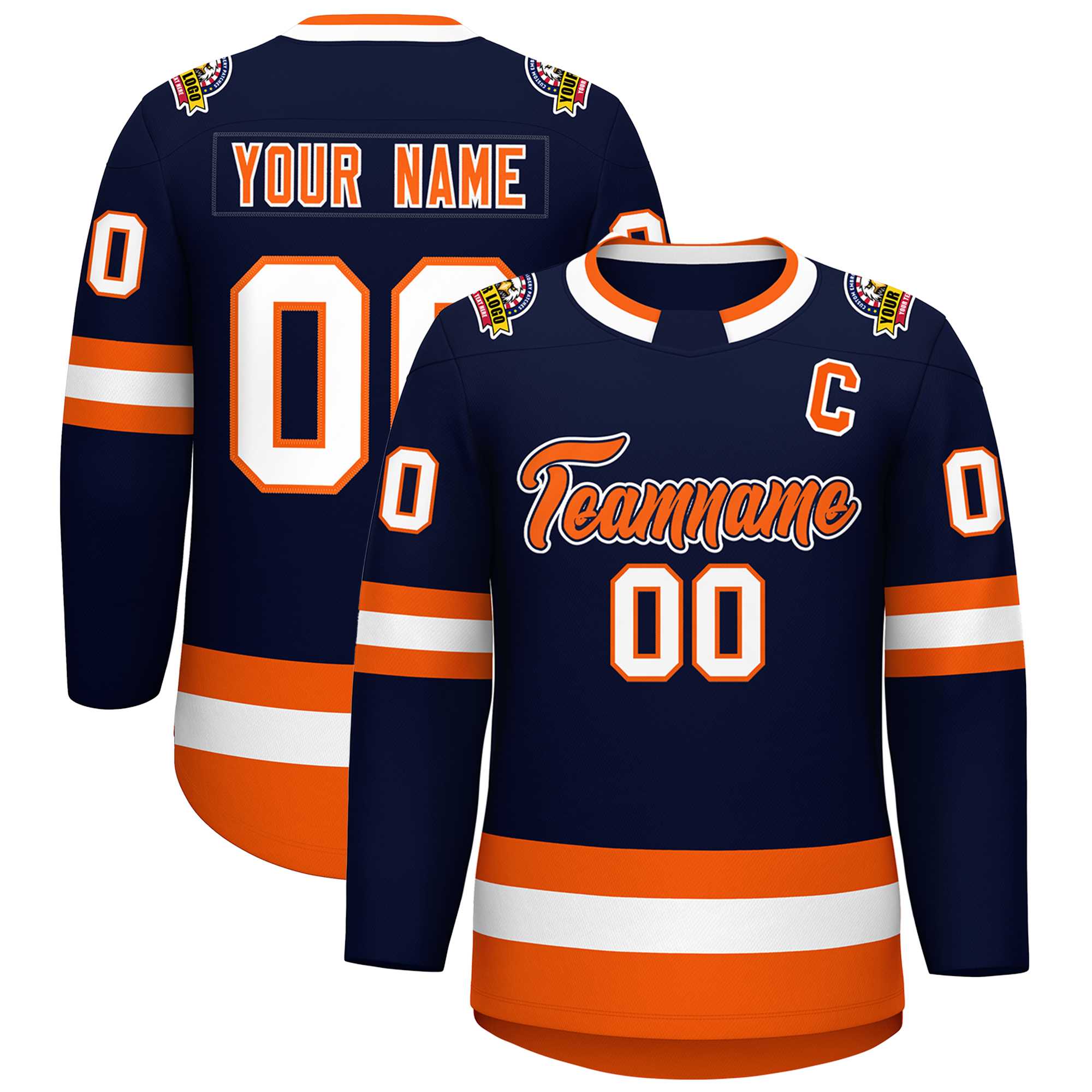 Custom Navy Orange Navy-White Classic Style Hockey Jersey