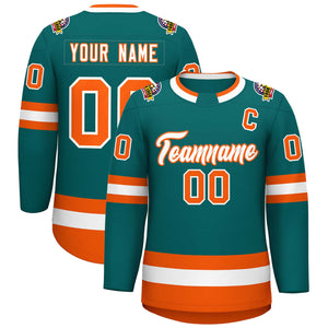 Custom Teal White-Orange Classic Style Hockey Jersey