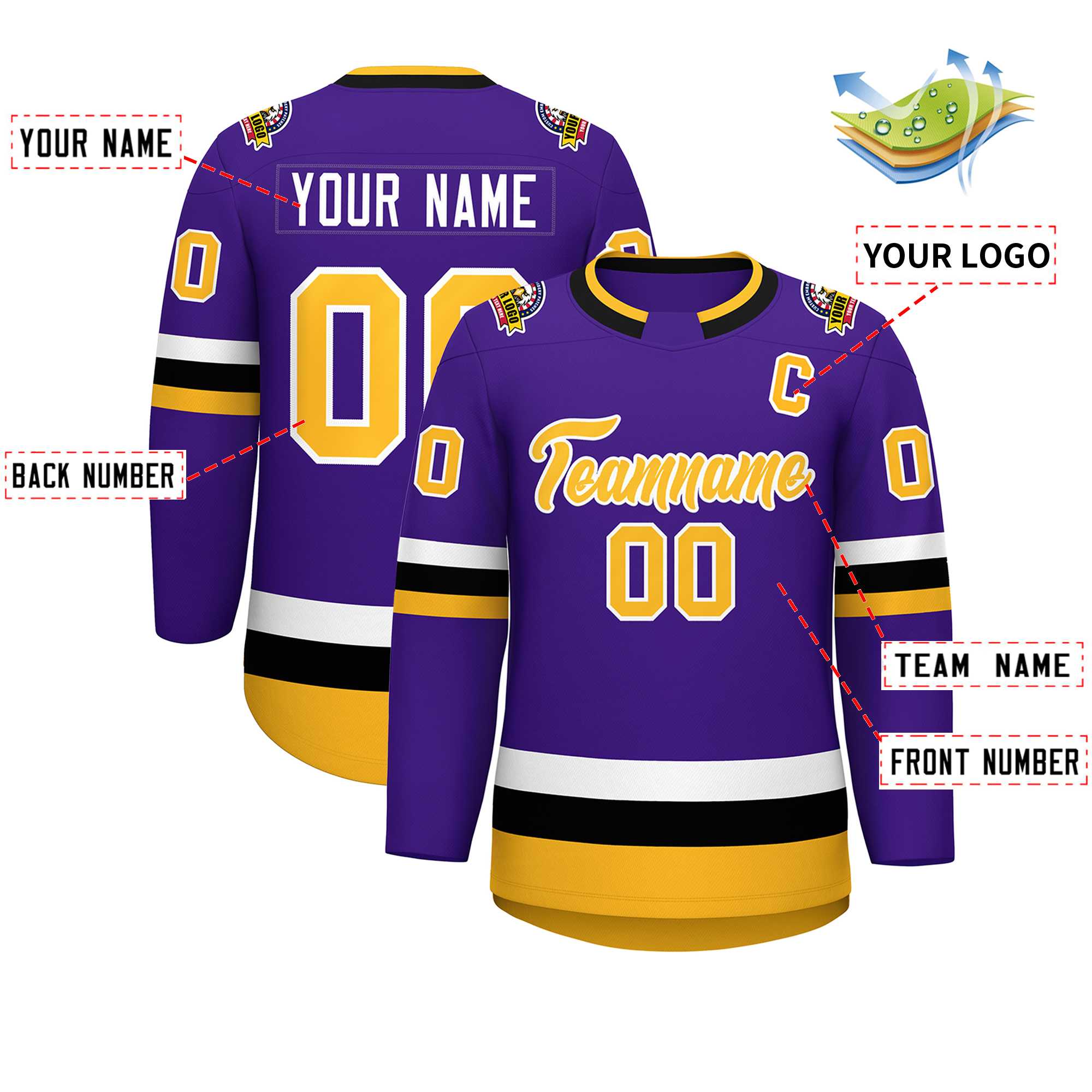 Maillot de hockey de style classique violet or-blanc personnalisé