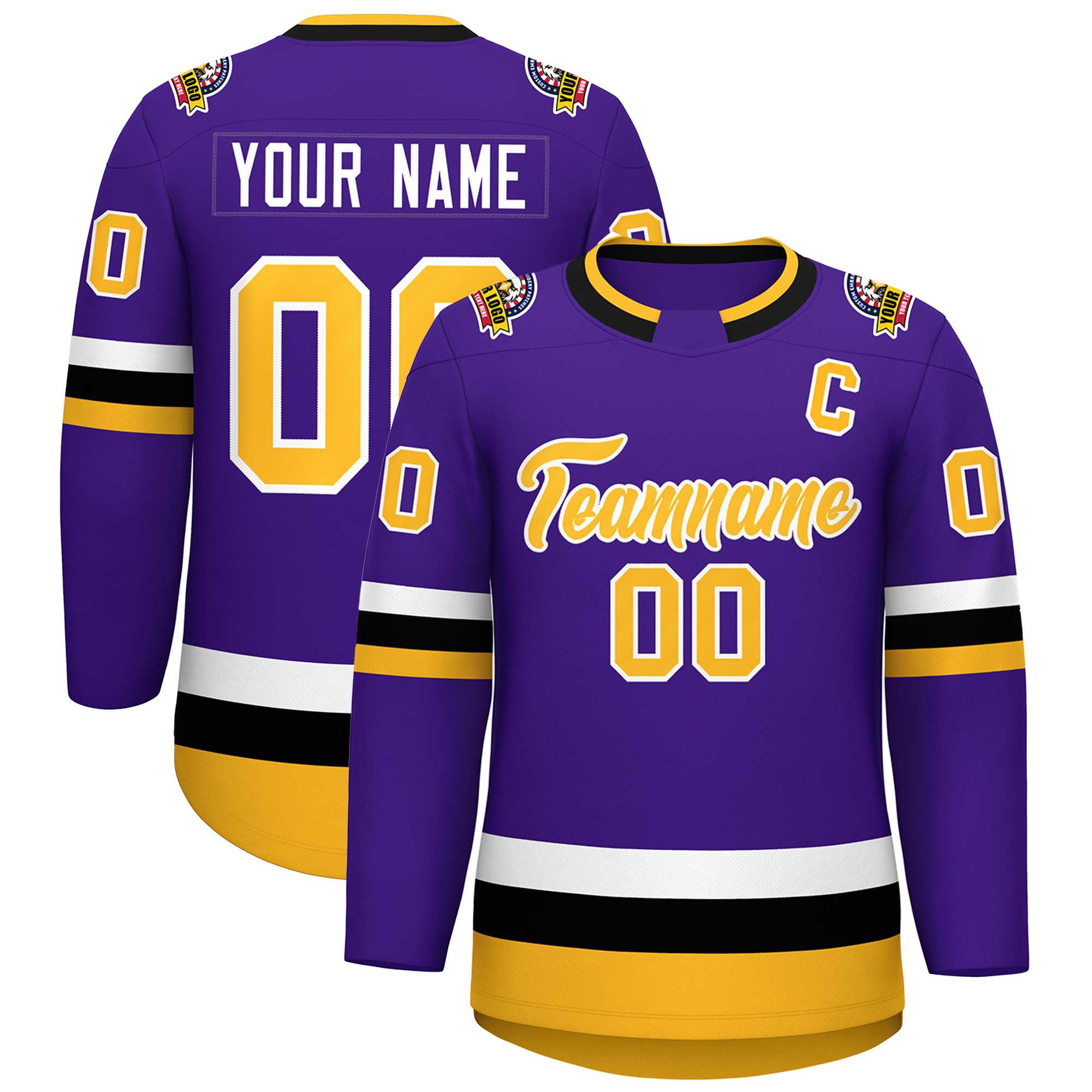 Maillot de hockey de style classique violet or-blanc personnalisé