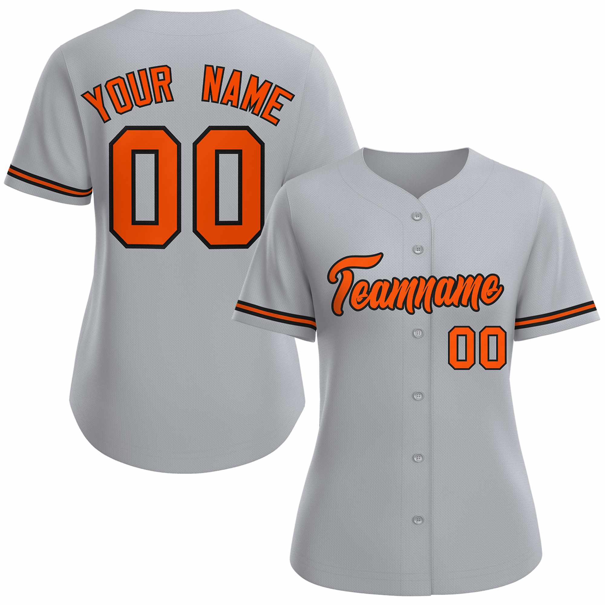 Maillot de baseball de style classique personnalisé gris orange noir pour femmes