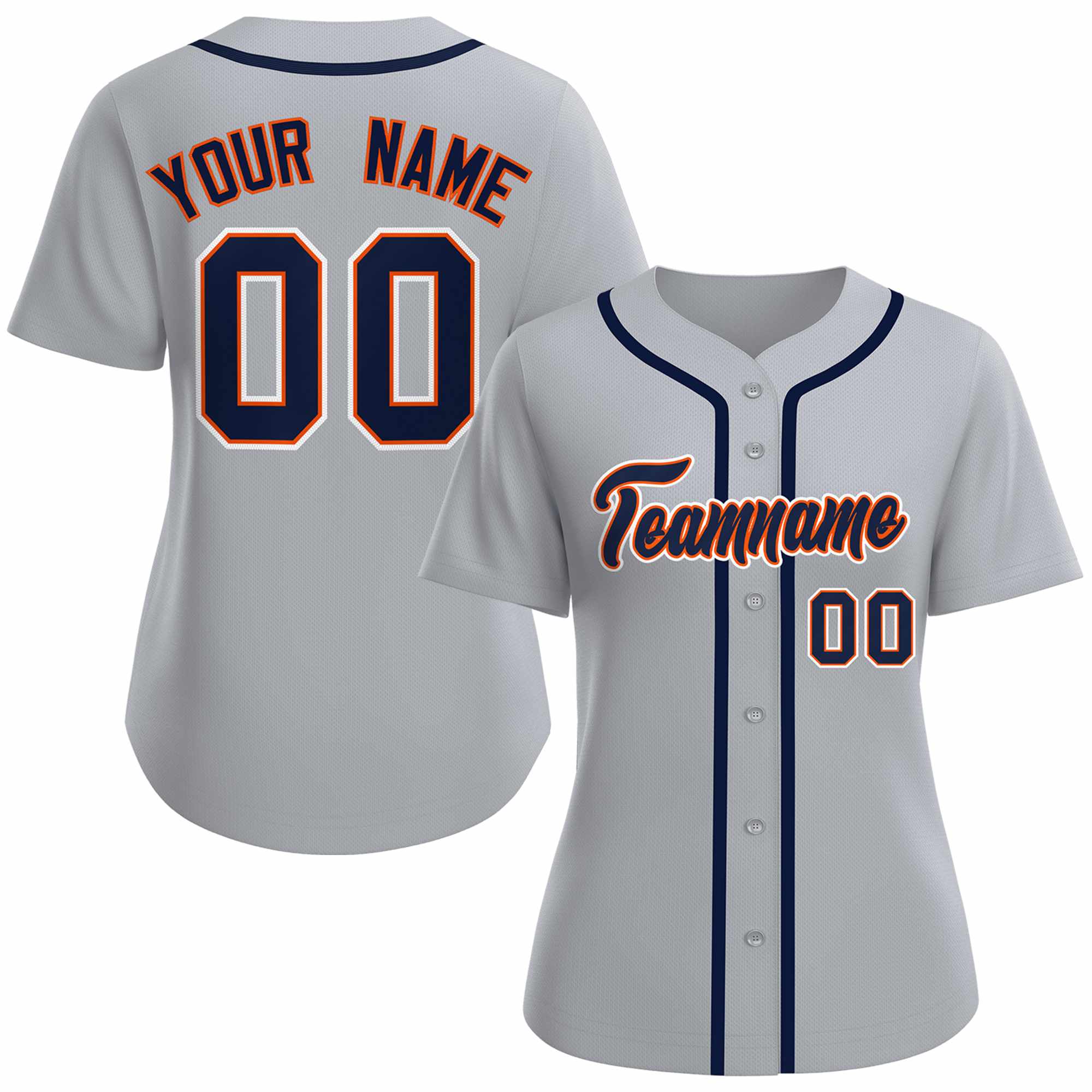 Maillot de baseball de style classique gris marine orange personnalisé pour femmes