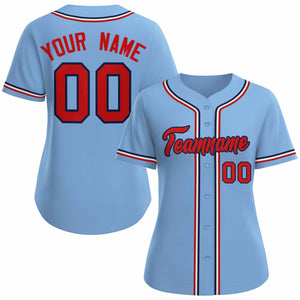 Maillot de baseball de style classique personnalisé bleu clair rouge marine pour femmes