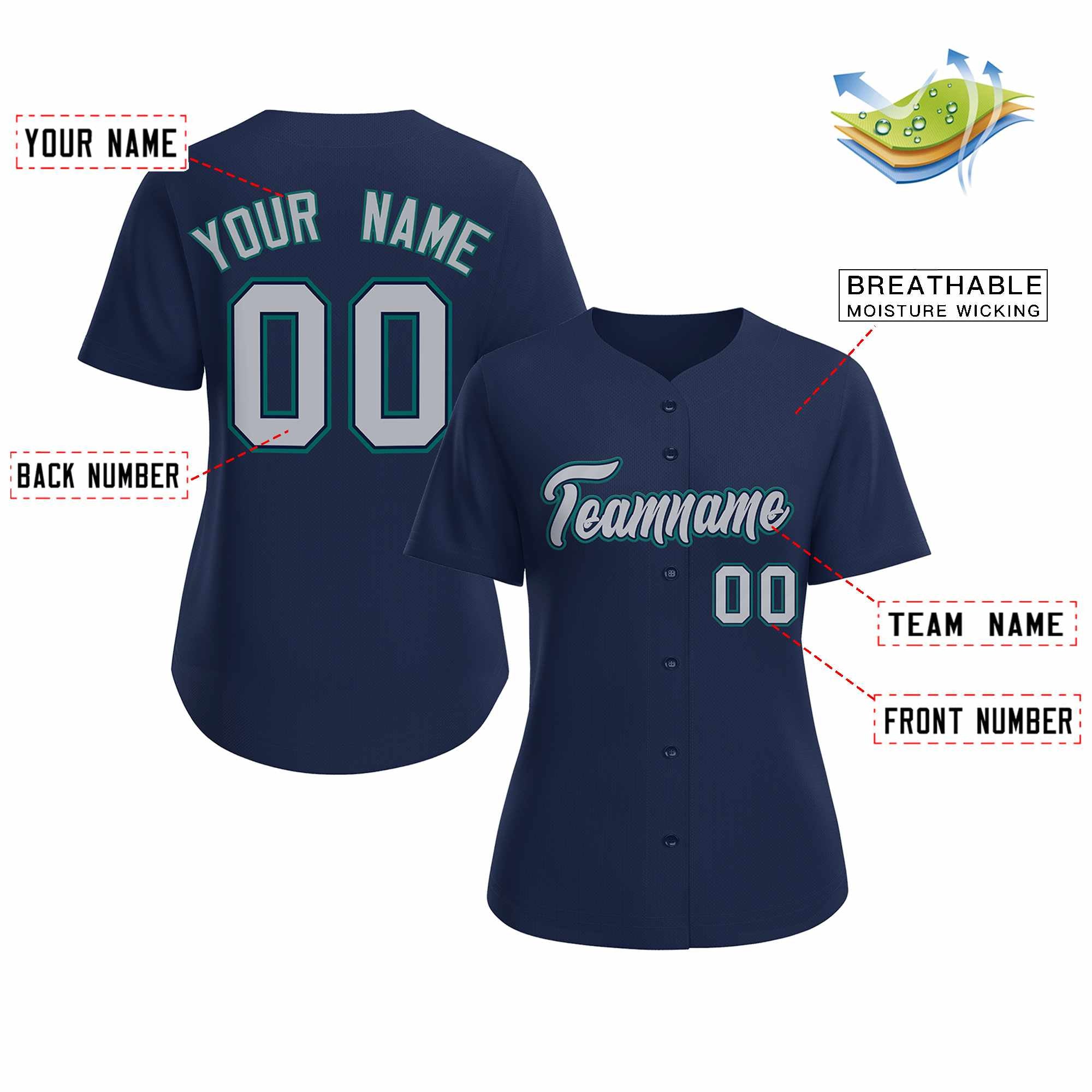 Custom Navy Gray Navy Classic Style Baseball Jersey for Women