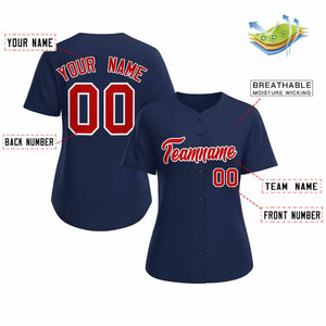 Maillot de baseball de style classique personnalisé bleu marine rouge blanc pour femmes