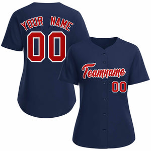 Maillot de baseball de style classique personnalisé bleu marine rouge blanc pour femmes