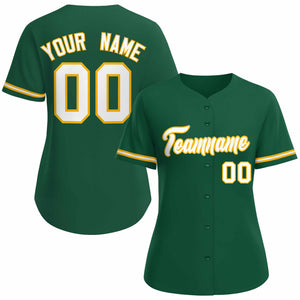 Maillot de baseball de style classique personnalisé vert blanc or pour femmes