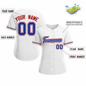 Maillot de baseball de style classique royal blanc personnalisé pour femmes