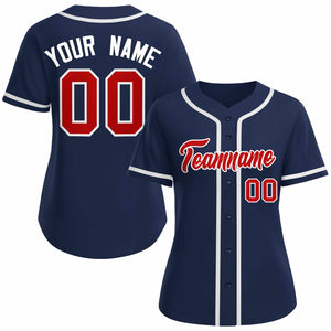 Custom Navy Red White Classic Style Baseball Jersey for Women