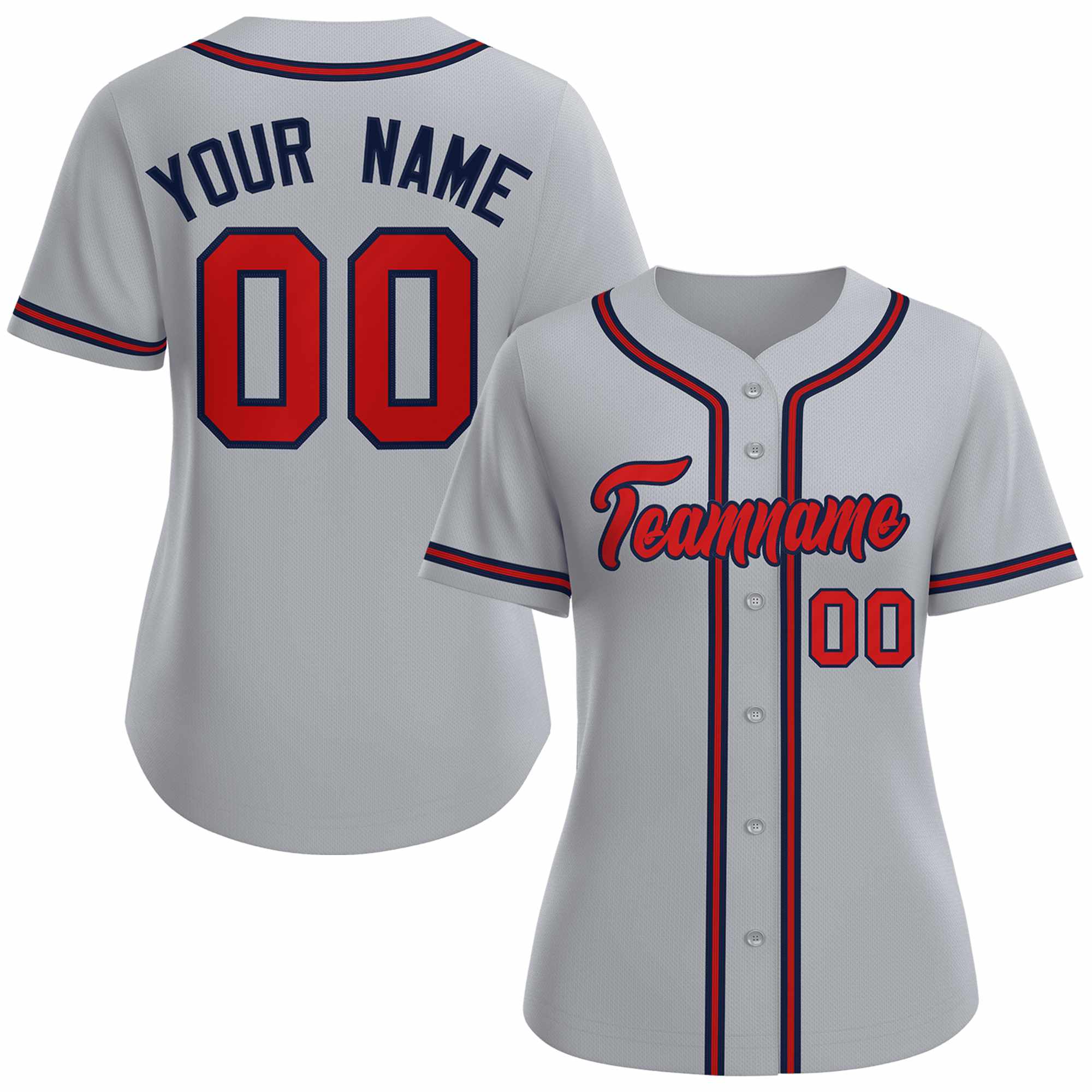 Maillot de baseball de style classique personnalisé gris rouge marine pour femmes