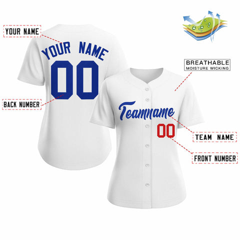 Custom White Royal Classic Style Baseball Jersey for Women