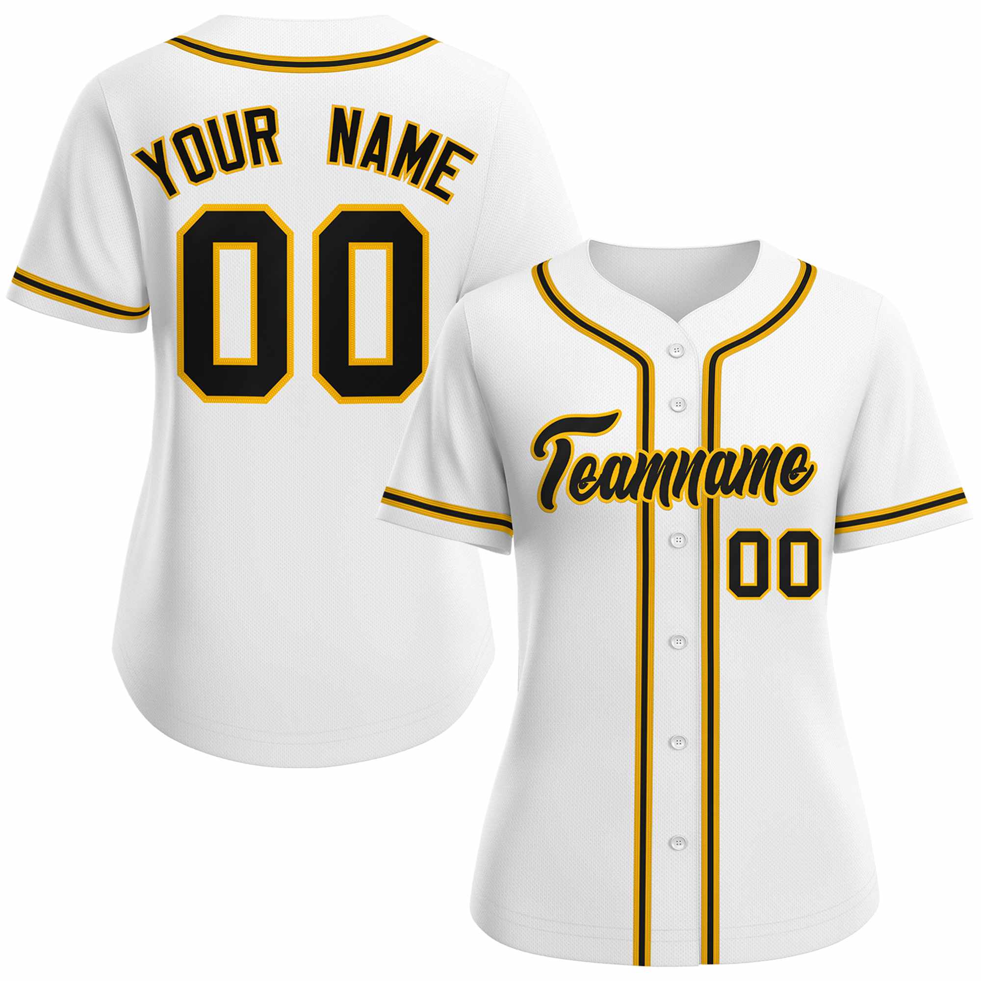 Maillot de baseball personnalisé de style classique en or blanc et noir pour femmes