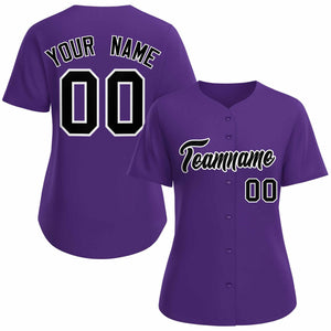 Maillot de baseball de style classique violet noir blanc personnalisé pour femmes