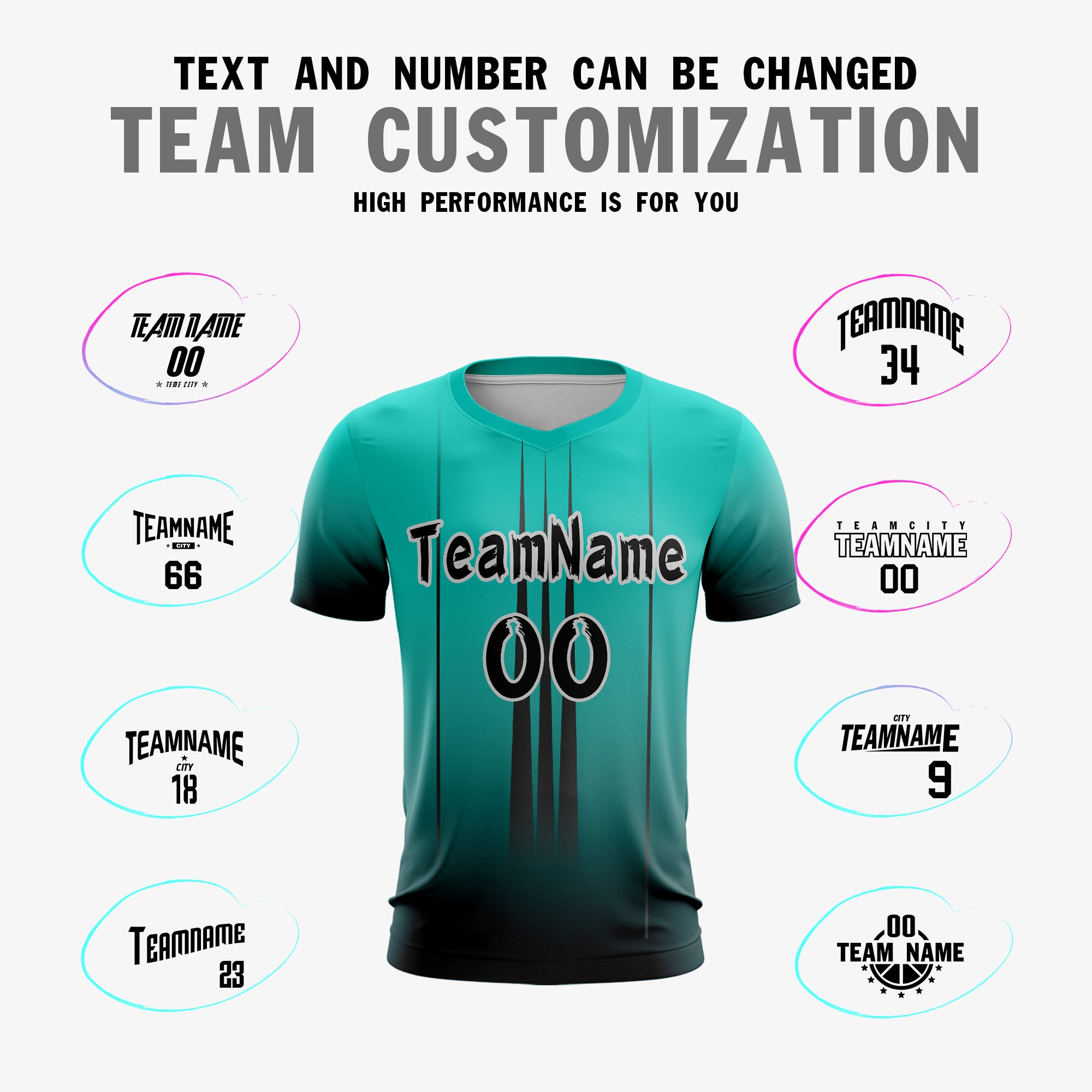 Custom Teal Black Sport Soccer Tops Jersey