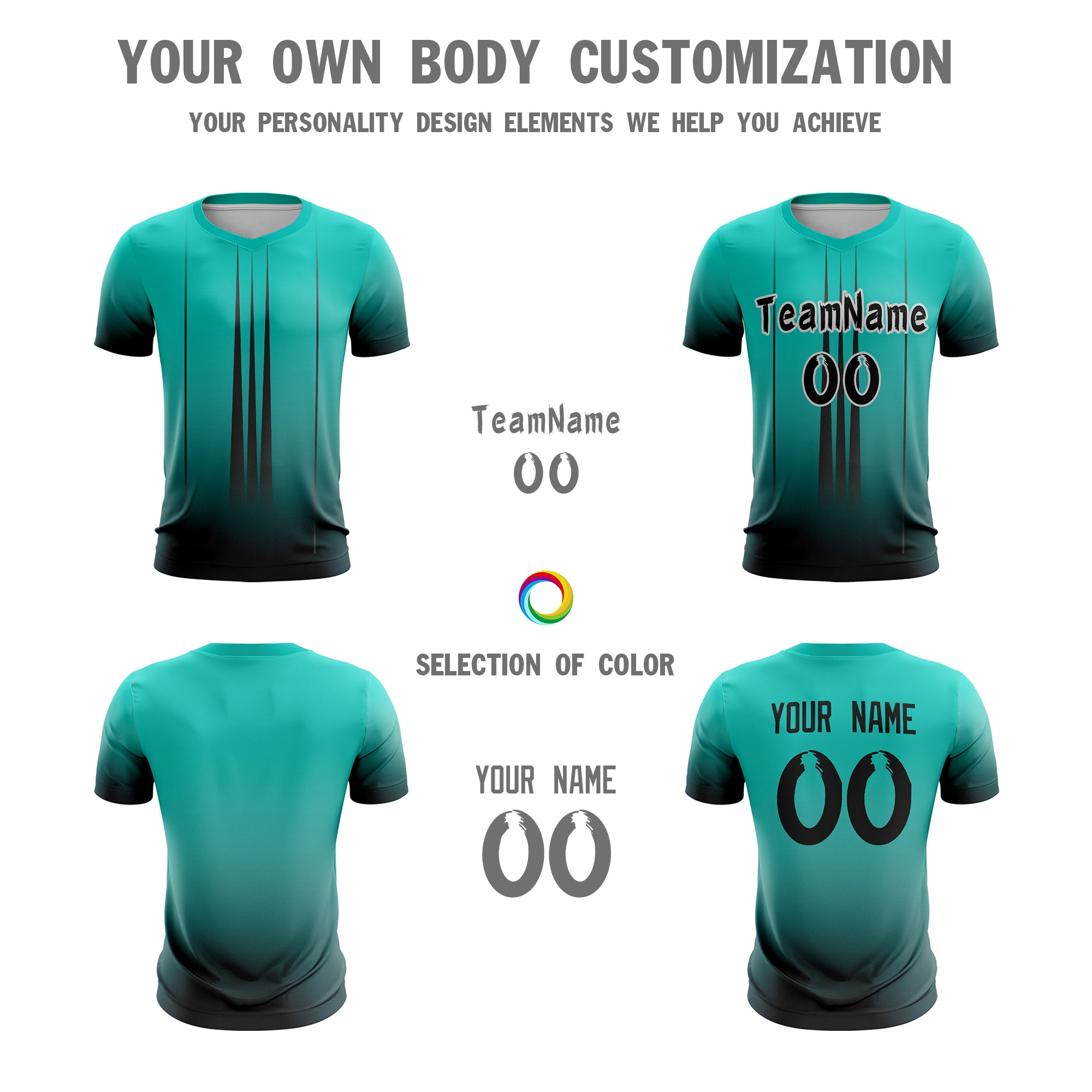 Custom Teal Black Sport Soccer Tops Jersey