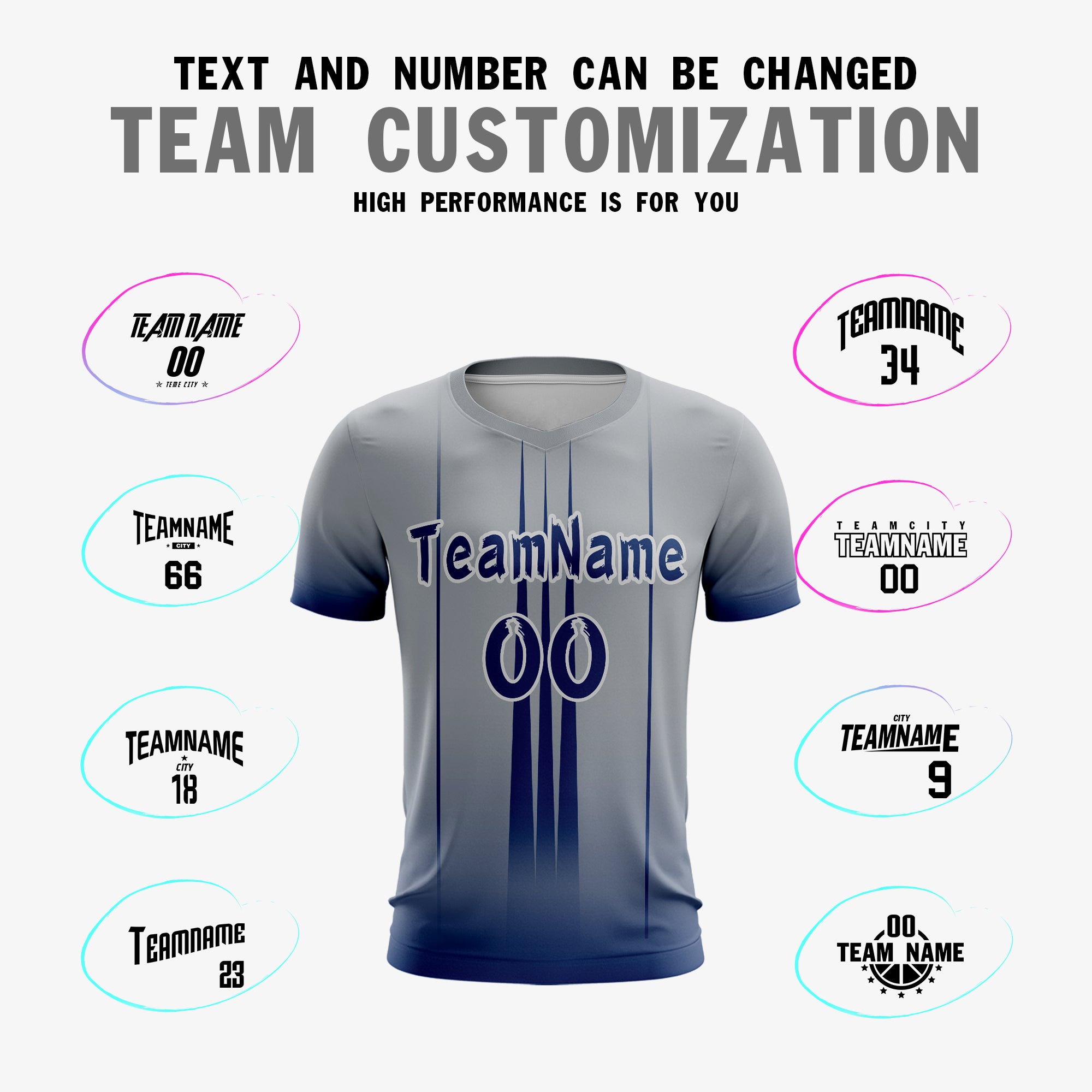 Custom Gray Navy Sport Soccer Tops Jersey