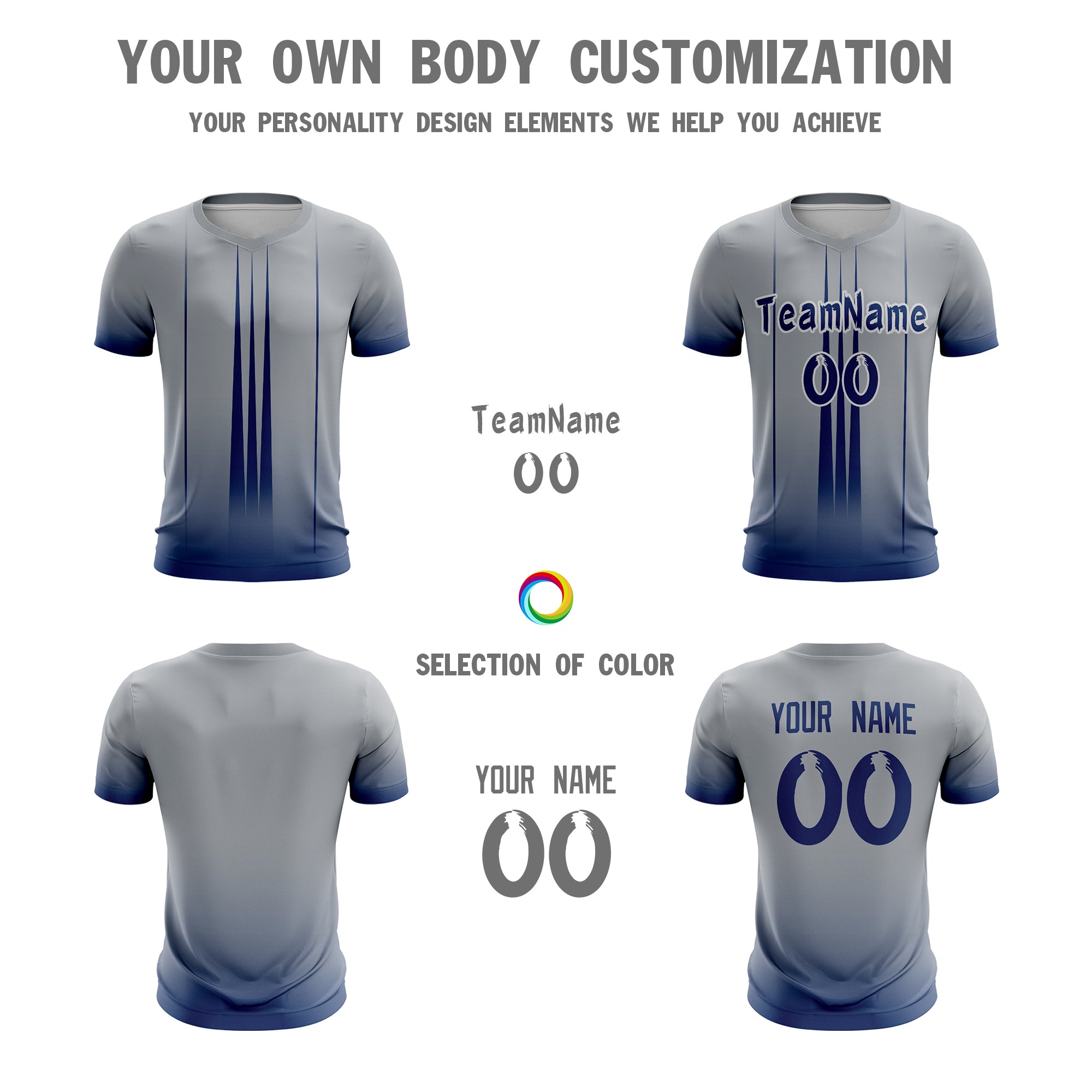 Custom Gray Navy Sport Soccer Tops Jersey