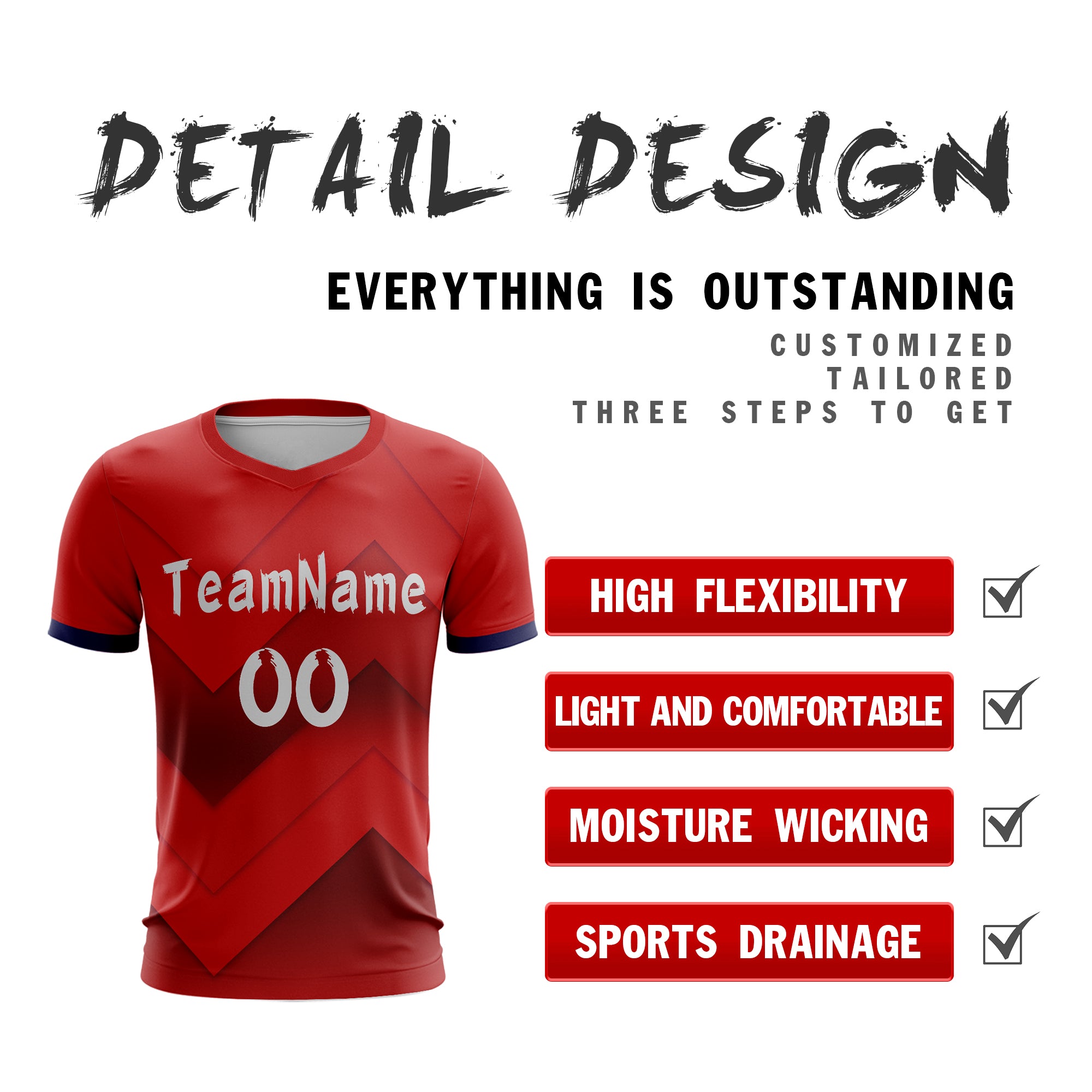 Custom Red White Sport Soccer Tops Jersey