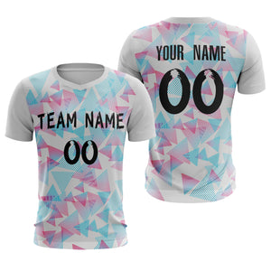 Custom White Pink-Blue Sport Soccer Tops Jersey