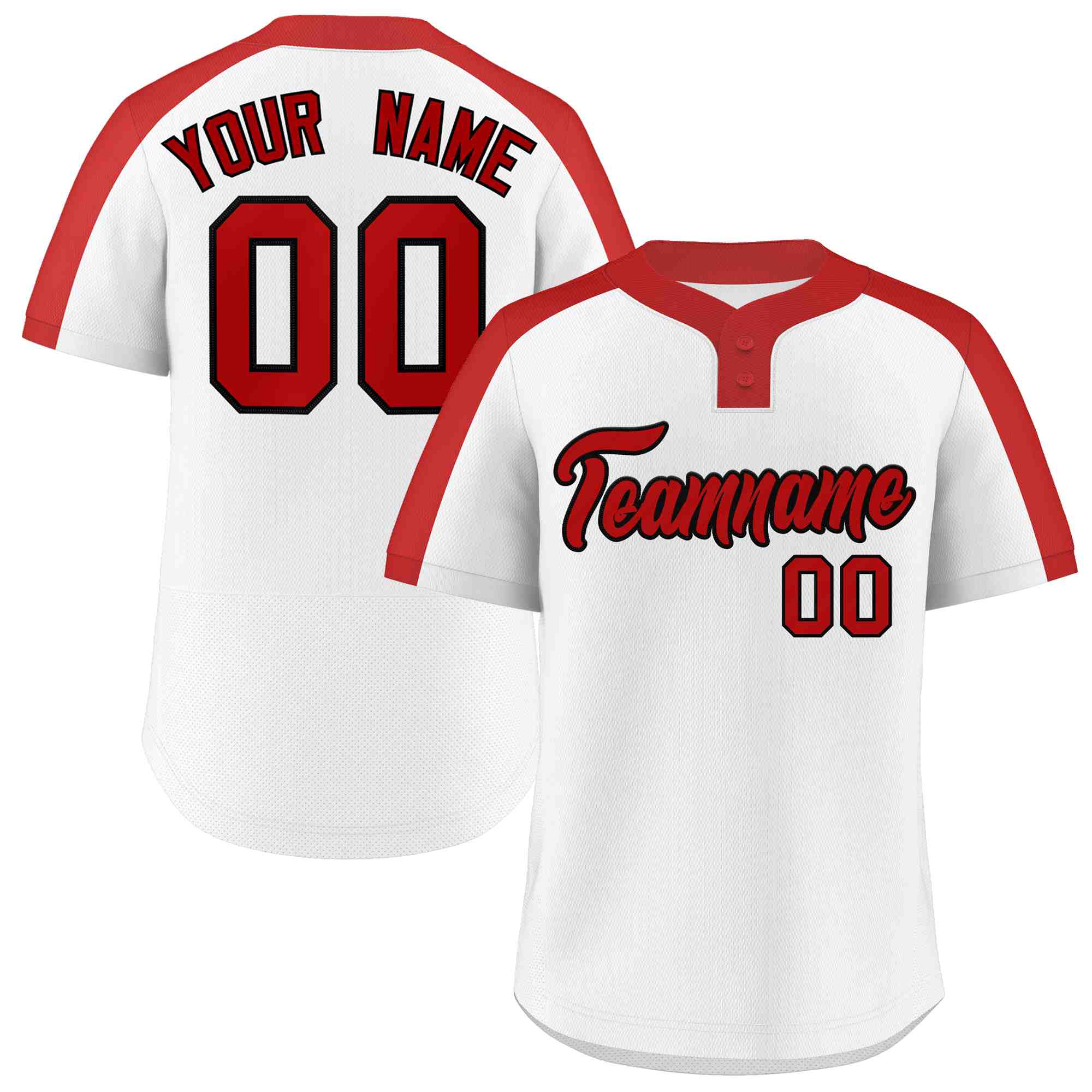 Maillot de baseball authentique à deux boutons, personnalisé, blanc, rouge-noir, style classique