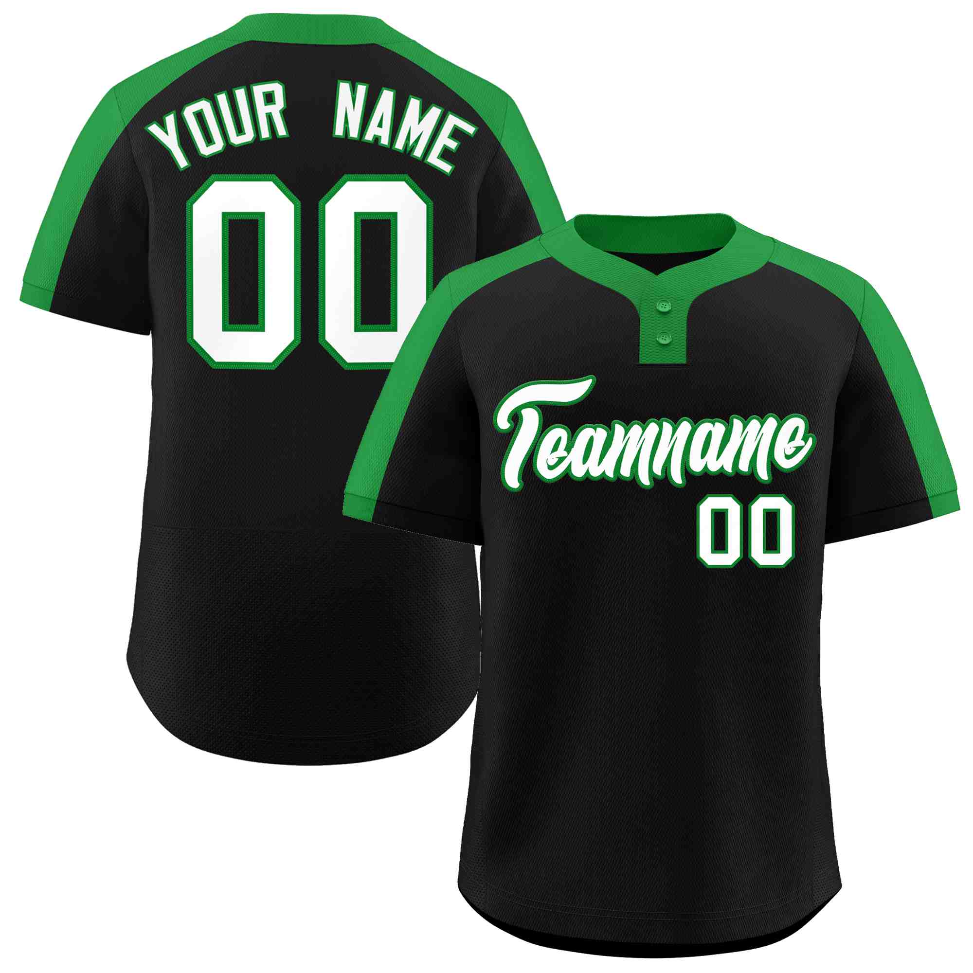 Maillot de baseball personnalisé à deux boutons, noir, blanc, vert Kelly, style classique, authentique