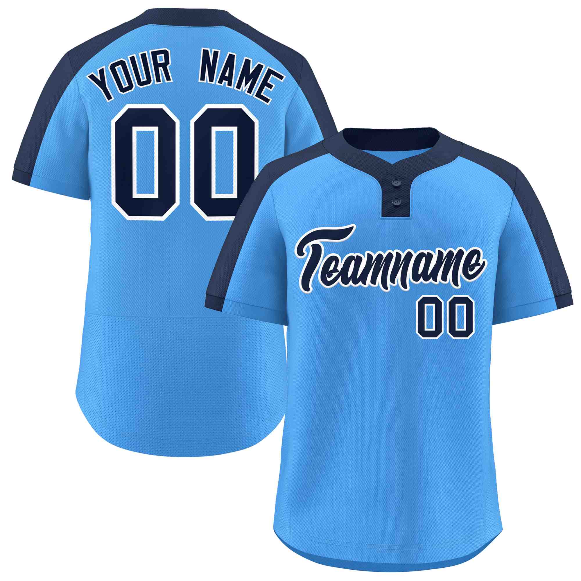 Maillot de baseball personnalisé à deux boutons, bleu marine et blanc, style classique, authentique