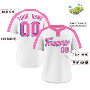 Custom White Pink-White Classic Style Authentic Two-Button Baseball Jersey