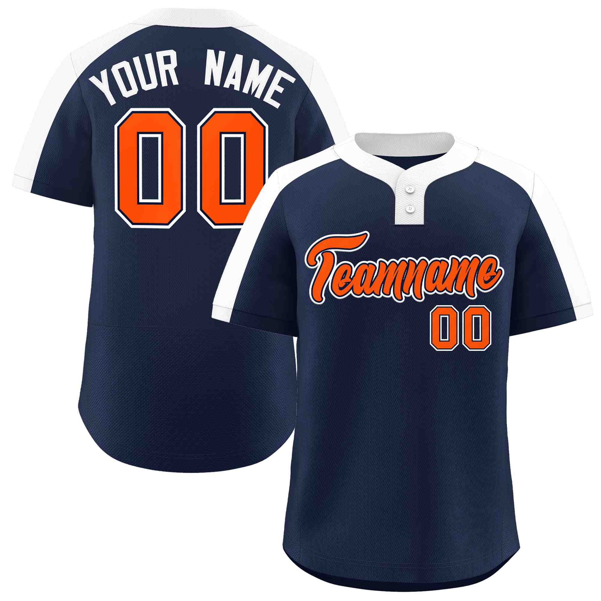 Maillot de baseball personnalisé à deux boutons, style classique, Orange-marine, personnalisé