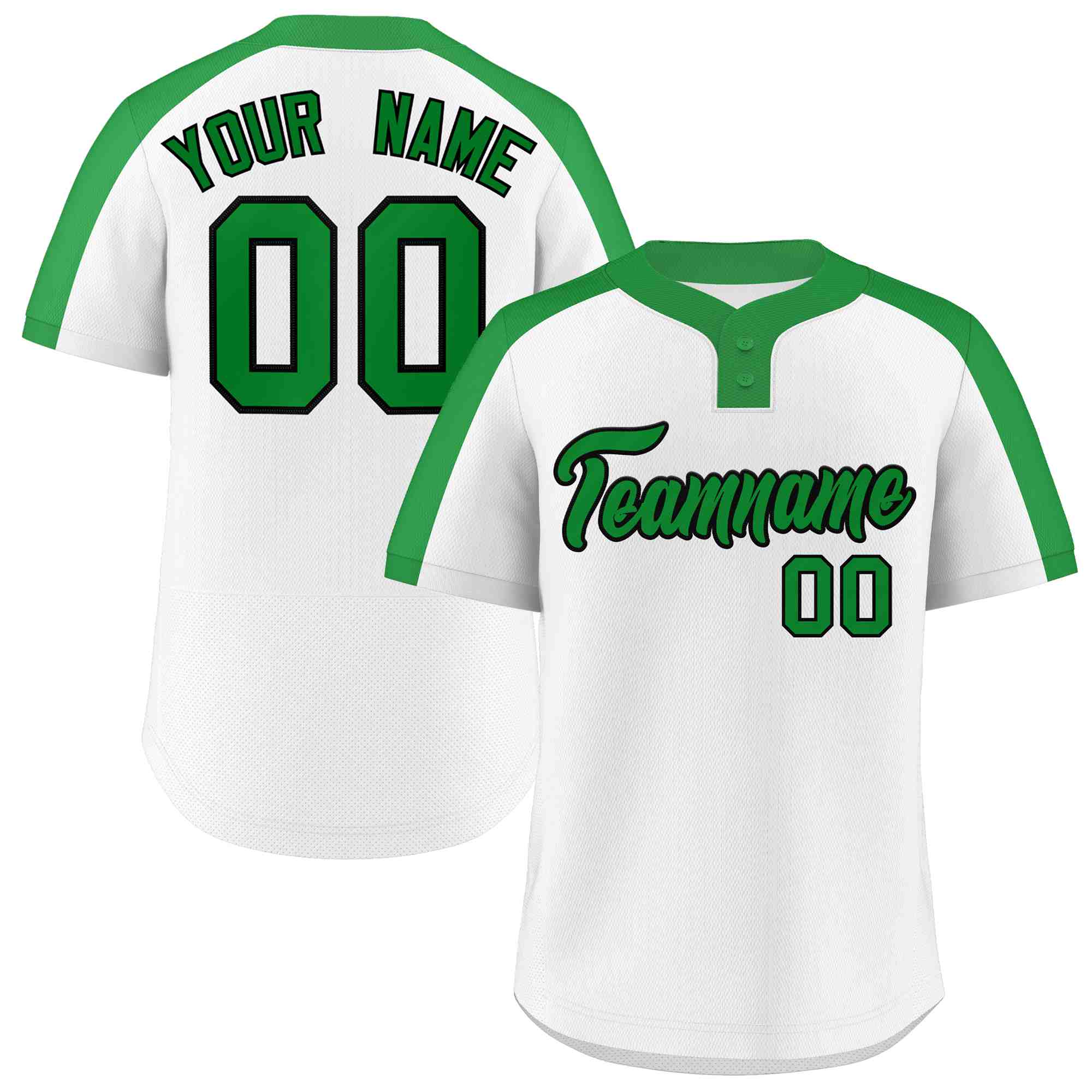 Maillot de baseball authentique à deux boutons, personnalisé, blanc, vert-noir, style classique, Kelly