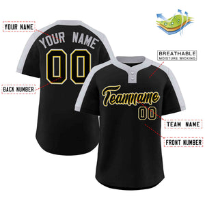 Maillot de baseball authentique à deux boutons, personnalisé, noir, noir et or, style classique