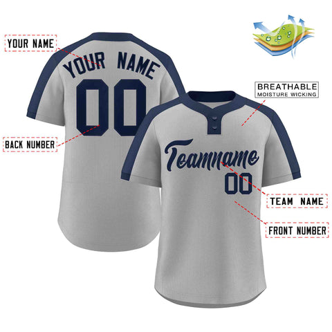 Custom Gray Navy Classic Style Authentic Two-Button Baseball Jersey