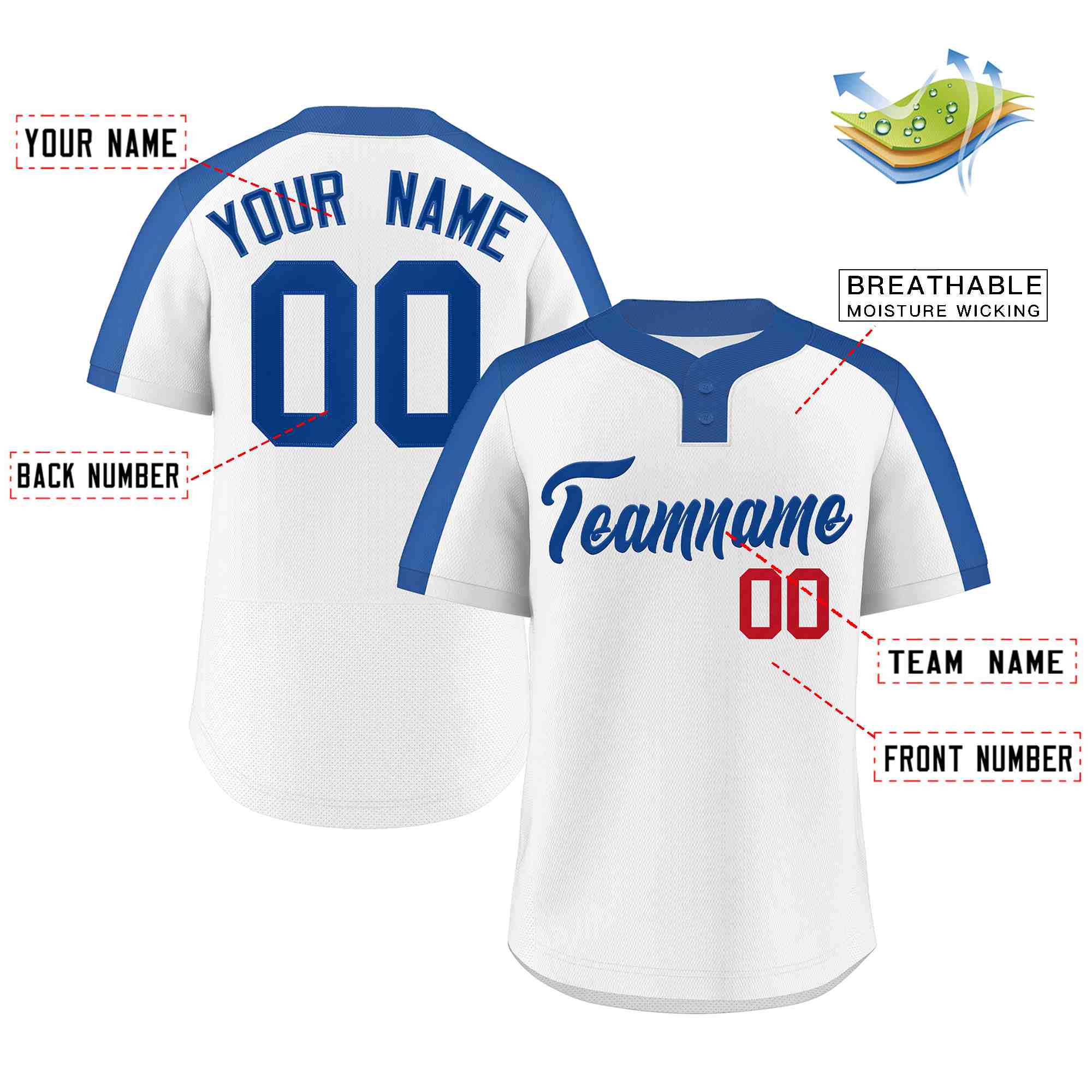 Custom White Royal Classic Style Authentic Two-Button Baseball Jersey