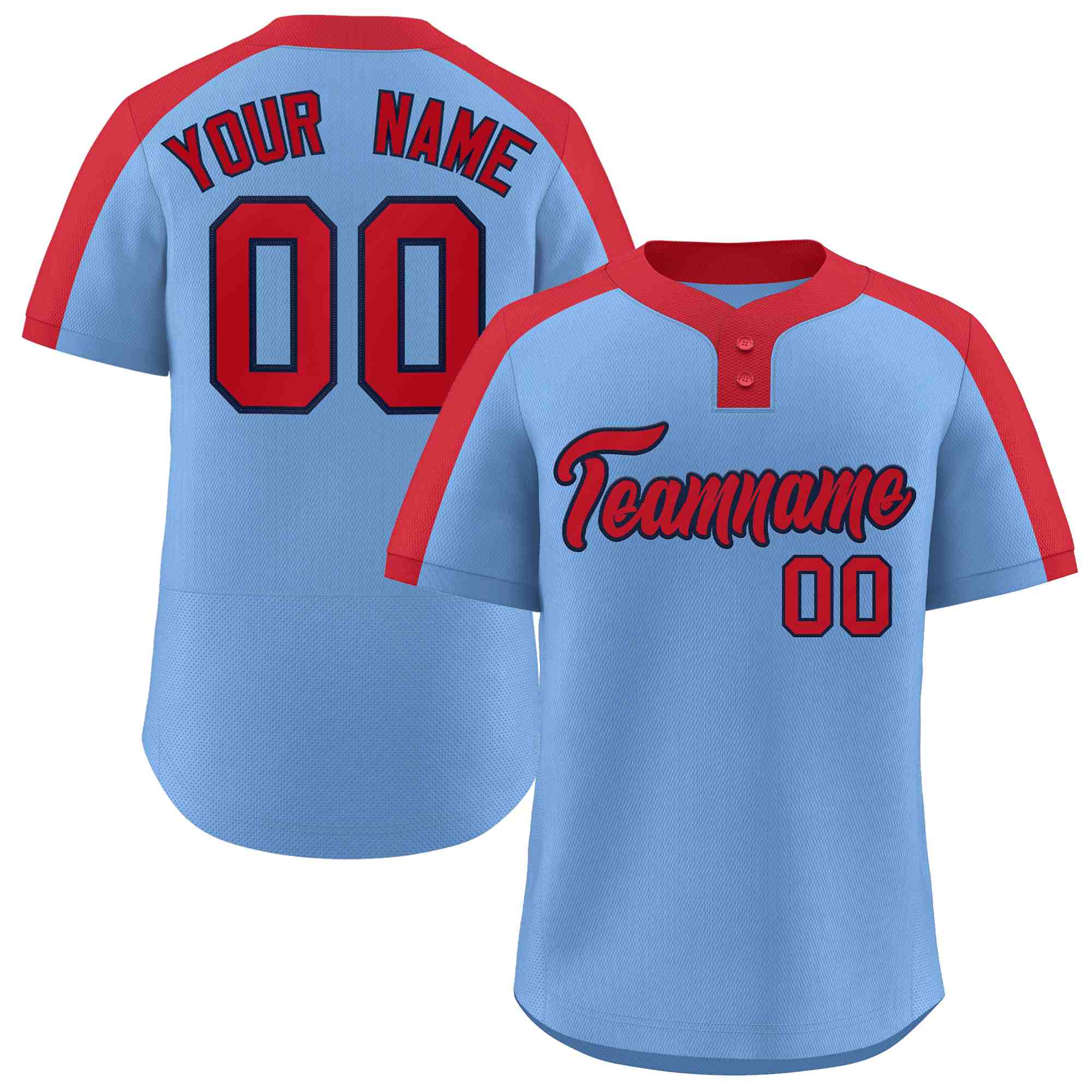 Custom Light Blue Red-Navy Classic Style Authentic Two-Button Baseball Jersey