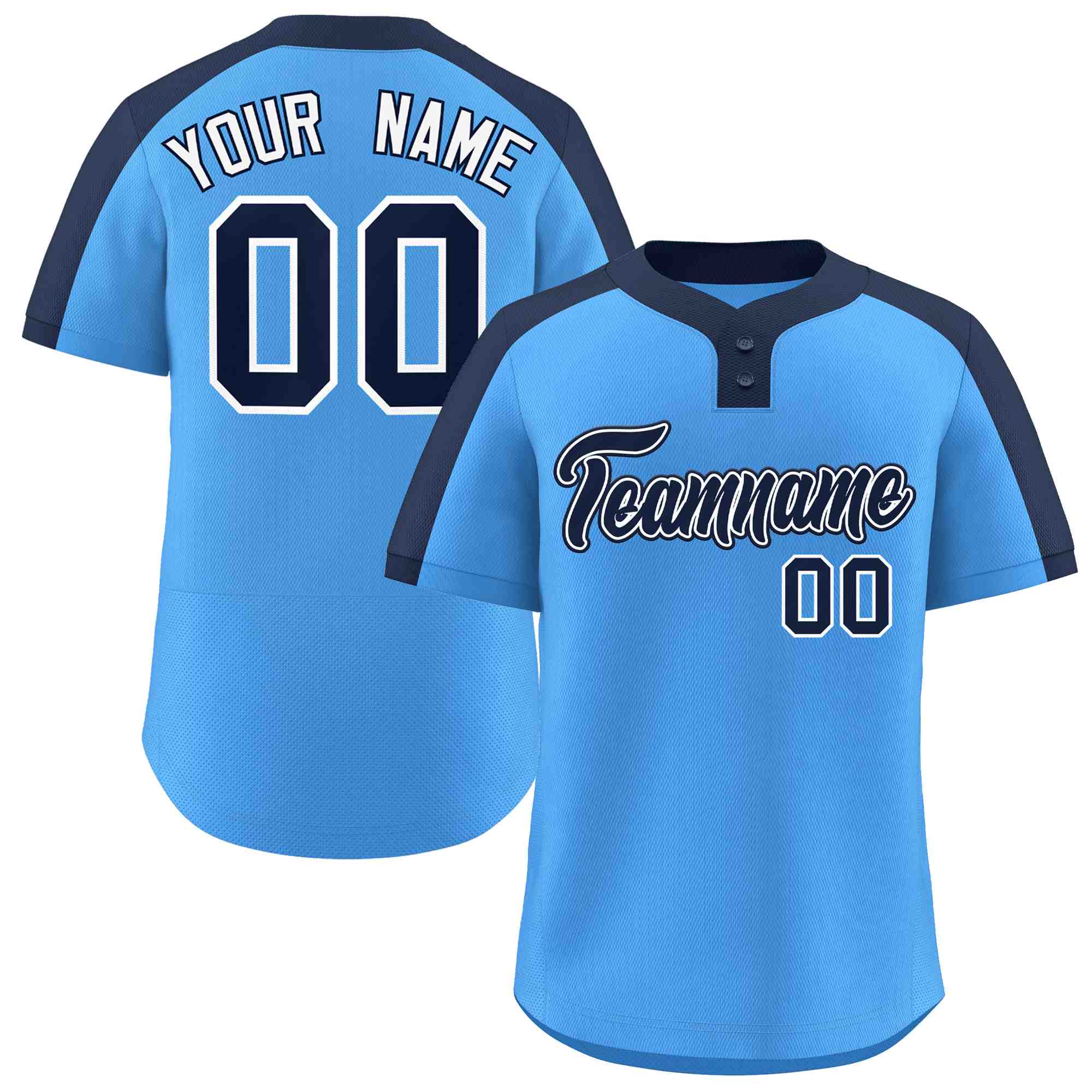 Maillot de baseball personnalisé à deux boutons, bleu marine et blanc, style classique, authentique