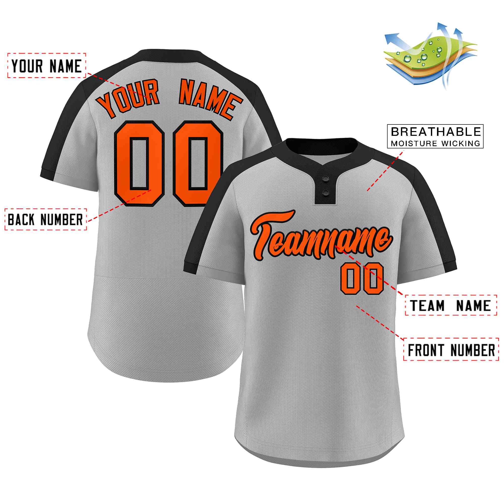 Custom Gray Orange-Black Classic Style Authentic Two-Button Baseball Jersey