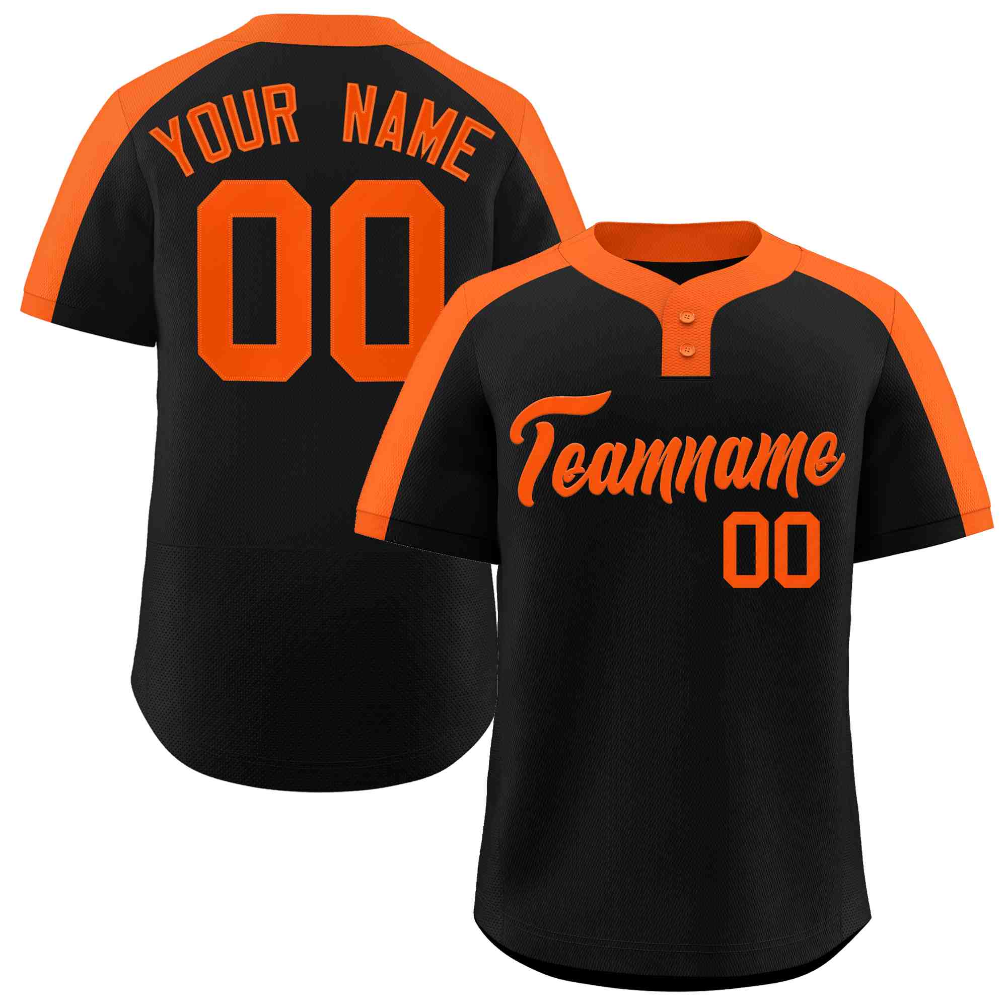 Maillot de baseball authentique à deux boutons, personnalisé, noir et orange, style classique