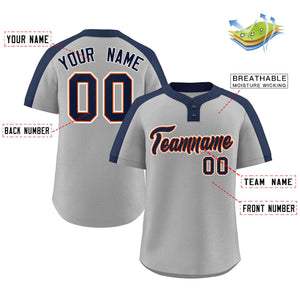 Maillot de baseball personnalisé à deux boutons, gris marine-orange, style classique, authentique