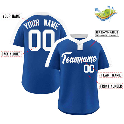 Custom Royal White Classic Style Authentic Two-Button Baseball Jersey