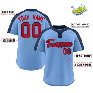 Custom Light Blue Red-Navy Classic Style Authentic Two-Button Baseball Jersey